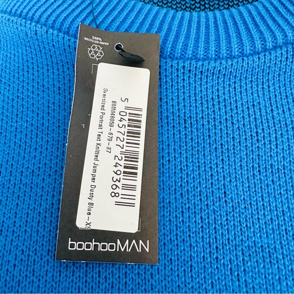 Boohoo Man Oversized portrait Text Knitted sweater Sz XS - Picture 5 of 6